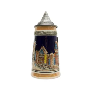 German Village Street Scene .8L Lidded Stein