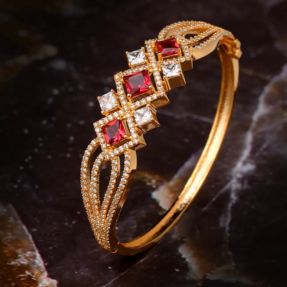 Gold Plated With Ruby American Diamond Studded Handcrafted Stylish Bracelet For Women And Girls - Saraf Rs Jewellery