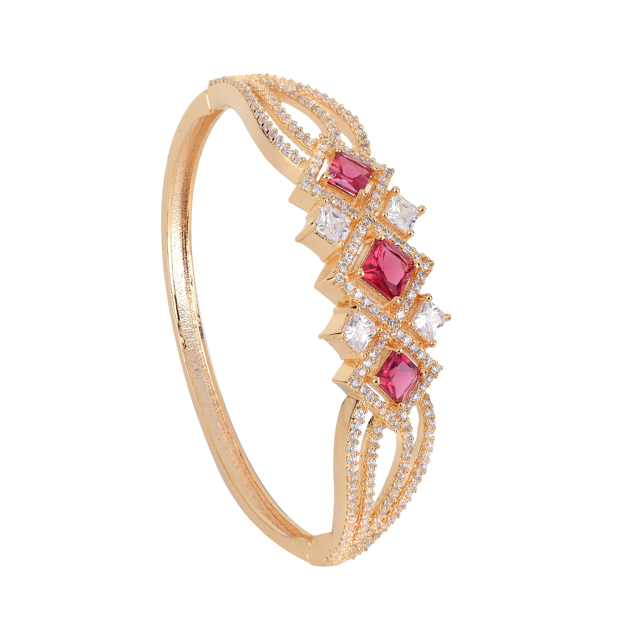 Gold Plated With Ruby American Diamond Studded Handcrafted Stylish Bracelet For Women And Girls - Saraf Rs Jewellery