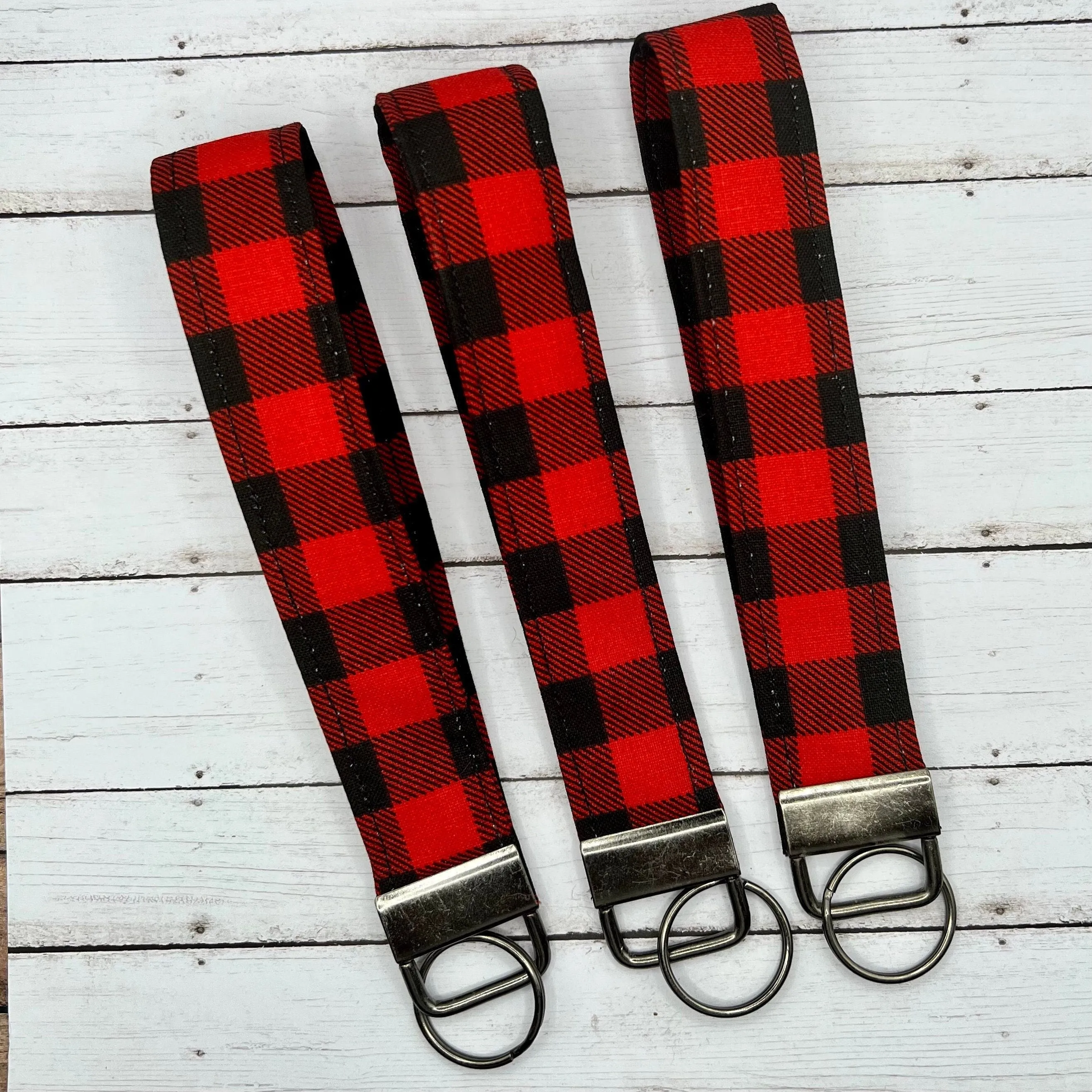 Handmade    Buffalo Plaid, Red, Black  , Winter, Fall 6" Fabric Key Fob Keyfob Keychain Wristlet Keys