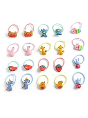 Kairangi Rubber Bands for Girls Kids Hair Accessories for Girls Hair Tie 20 Pcs Cute Characters Rubberbands for Kids Ponytail Holder For Baby Girls Toddlers