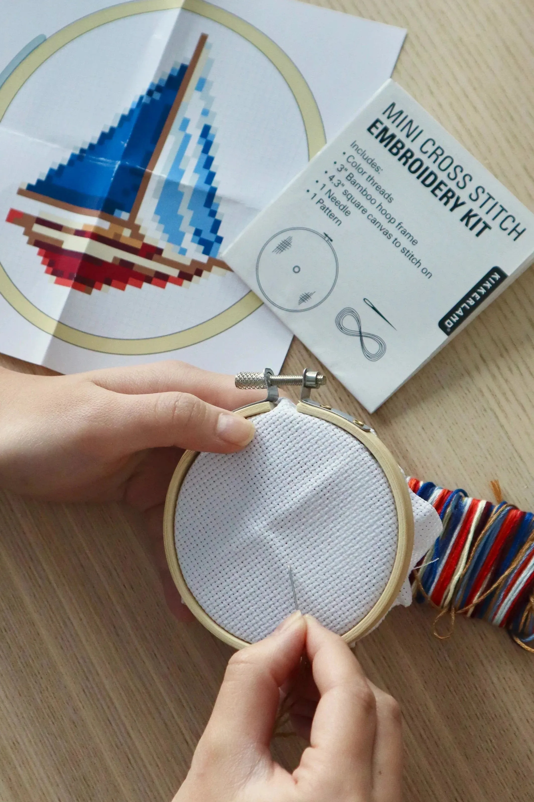 Kikkerland MiniCross Stitch Embroidery Sailboat