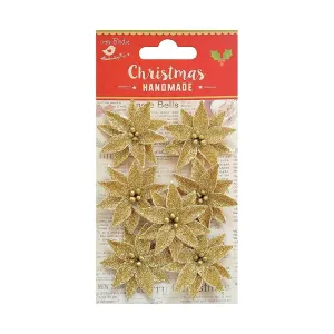 Little Birdie Christmas 3D Glitter Small Poinsettia 7 pack - Gold