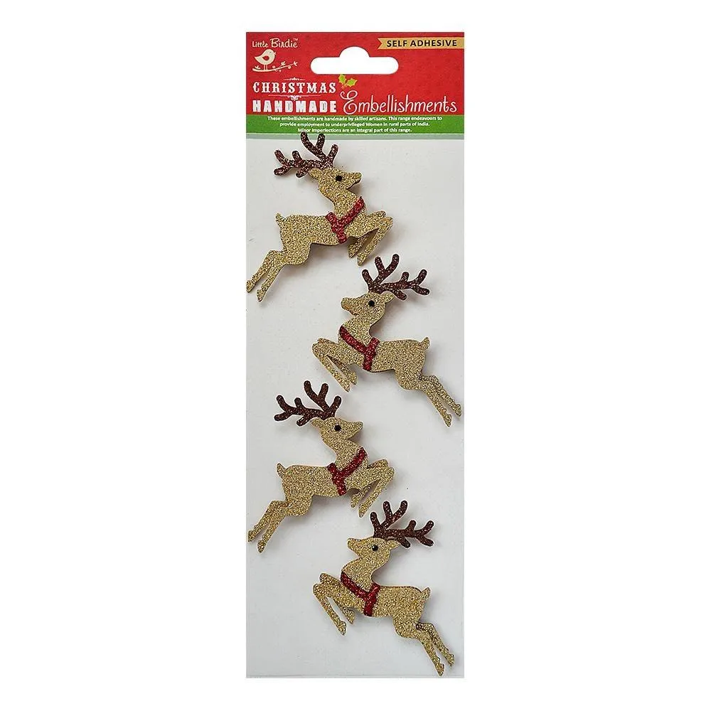 Little Birdie Christmas Embellishment 4 pack - Glitter Reindeer*