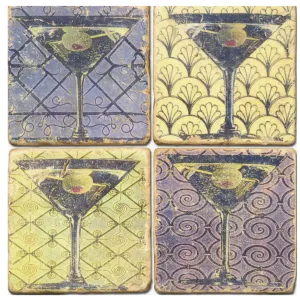 Martini Tumbled Marble Coasters