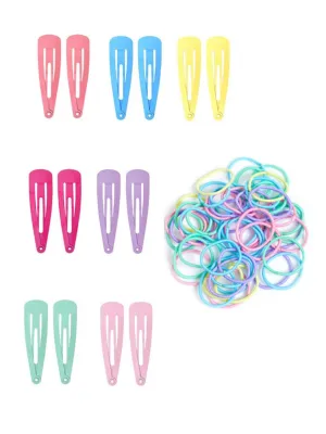 Melbees by Yellow Chimes Hair Clips for Girls Kids Hair Clip Hair Accessories for Girls Baby's Multicolor 7 Pairs Snap Hair Clips With 100 Pcs Rubber Bands Set for Kids Tic Tac Clips Baby Teens