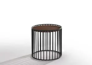 Modrest Bronson Modern Walnut & Black Round Tea Table