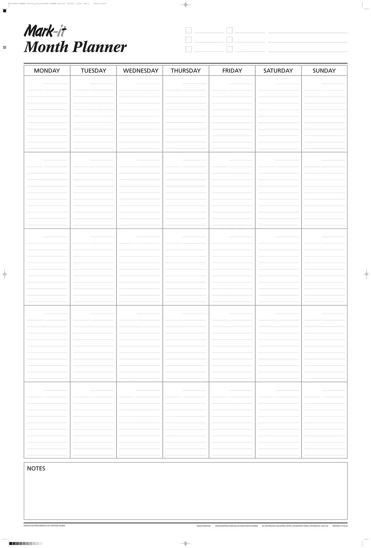 Monthly Laminated Wall Planner