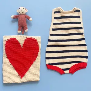 Organic Baby Gift Set - Handmade Newborn Romper, Lovey and Rattle Toy | Monkey