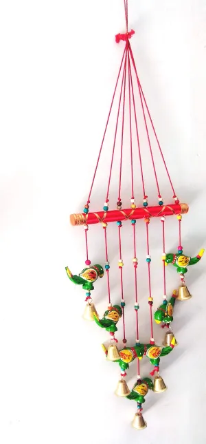 palpal Art Gallery Parrot Wind Chime Handcrafted Hand Painted Design Home Decor (Multicolour)