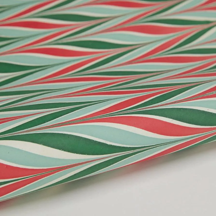 Paper Mirchi Christmas Candy Stripes Hand Marbled Wrapping Paper