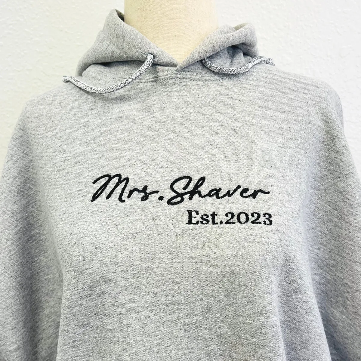 Personalized Bridal Shower Gifts for Her with Embroidered Ms Mrs Sweatshirt, EST Date, Any Text Icon on Sleeve