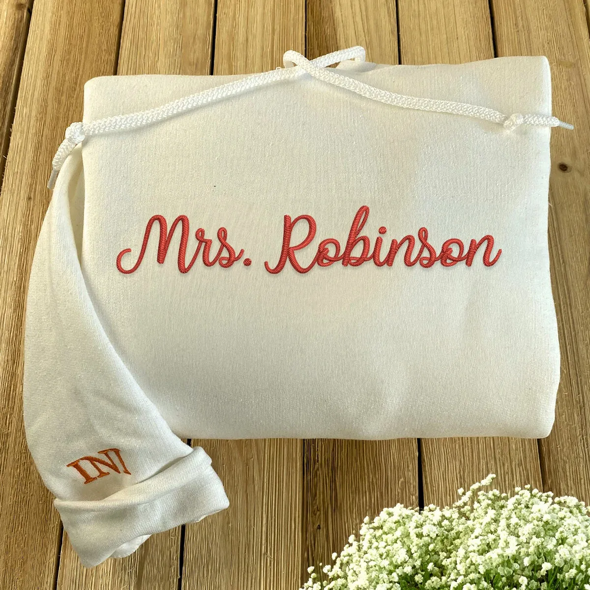 Personalized Bridal Shower Gifts for Her with Embroidered Ms Mrs Sweatshirt, EST Date, Any Text Icon on Sleeve