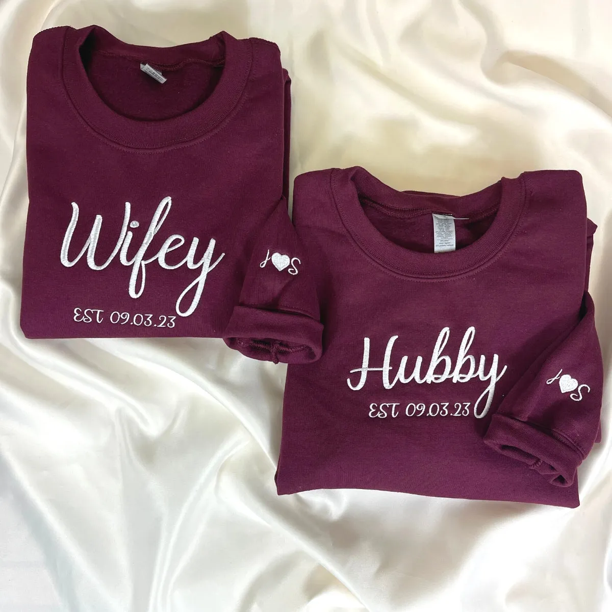 Personalized Bridal Shower Gifts for Her with Embroidered Ms Mrs Sweatshirt, EST Date, Any Text Icon on Sleeve