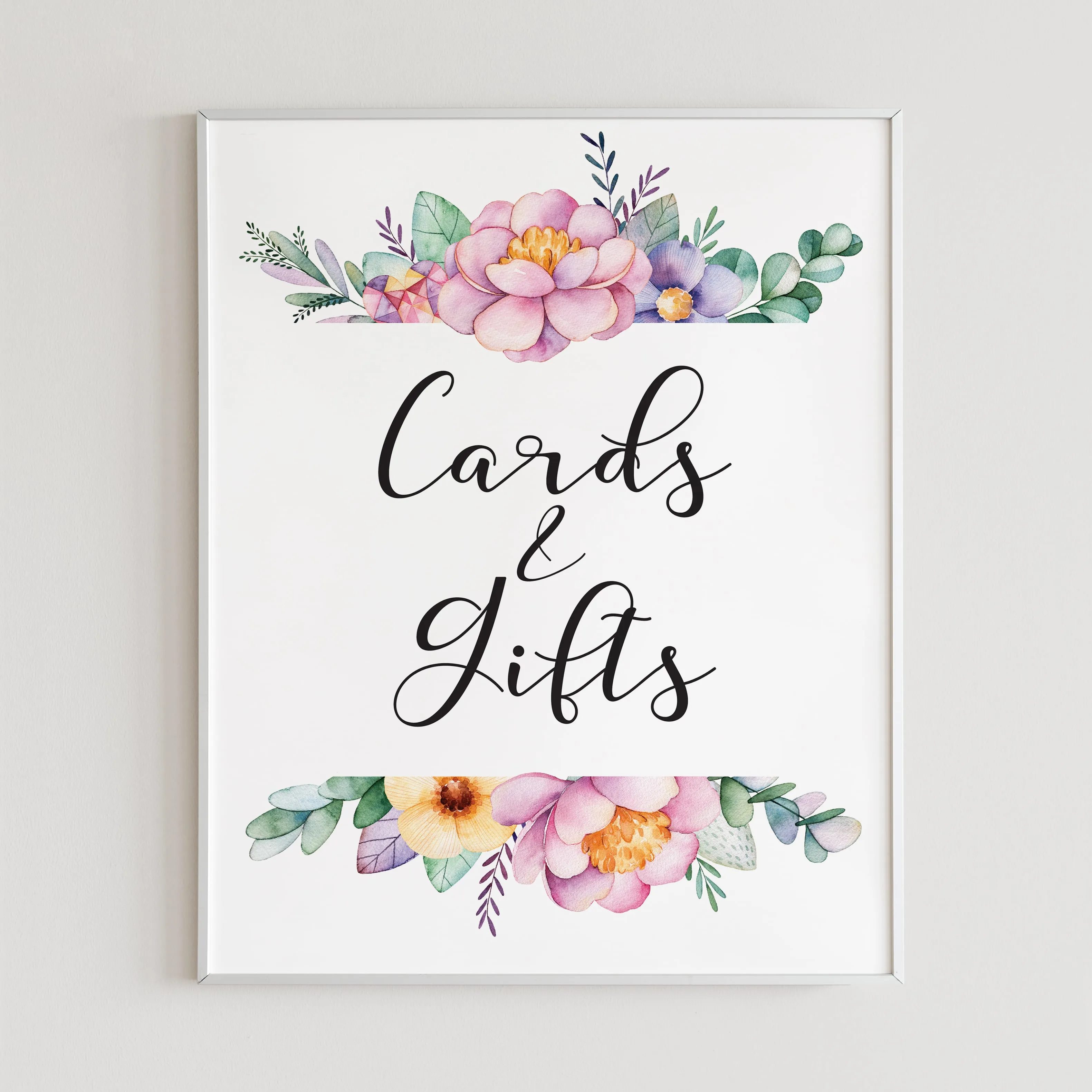 Pink and Purple Floral Cards and Gifts Sign Printable