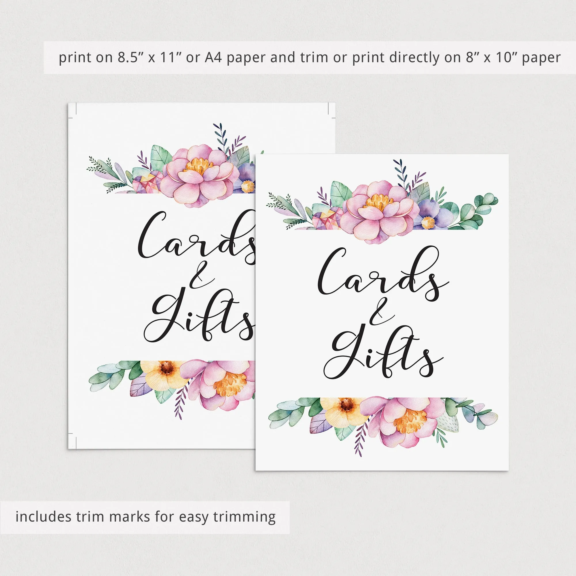 Pink and Purple Floral Cards and Gifts Sign Printable