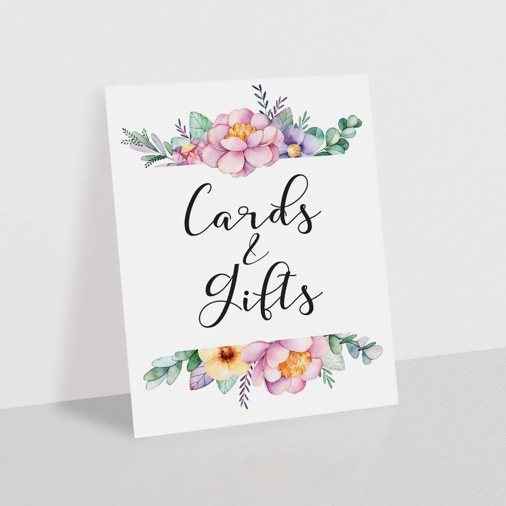 Pink and Purple Floral Cards and Gifts Sign Printable