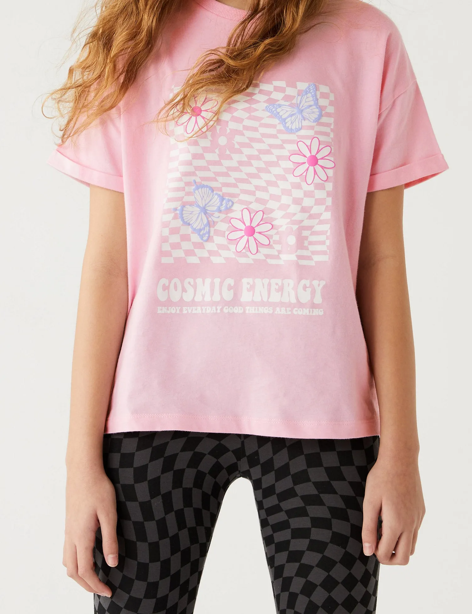 Pure Cotton Cosmic Energy Slogan T-Shirt