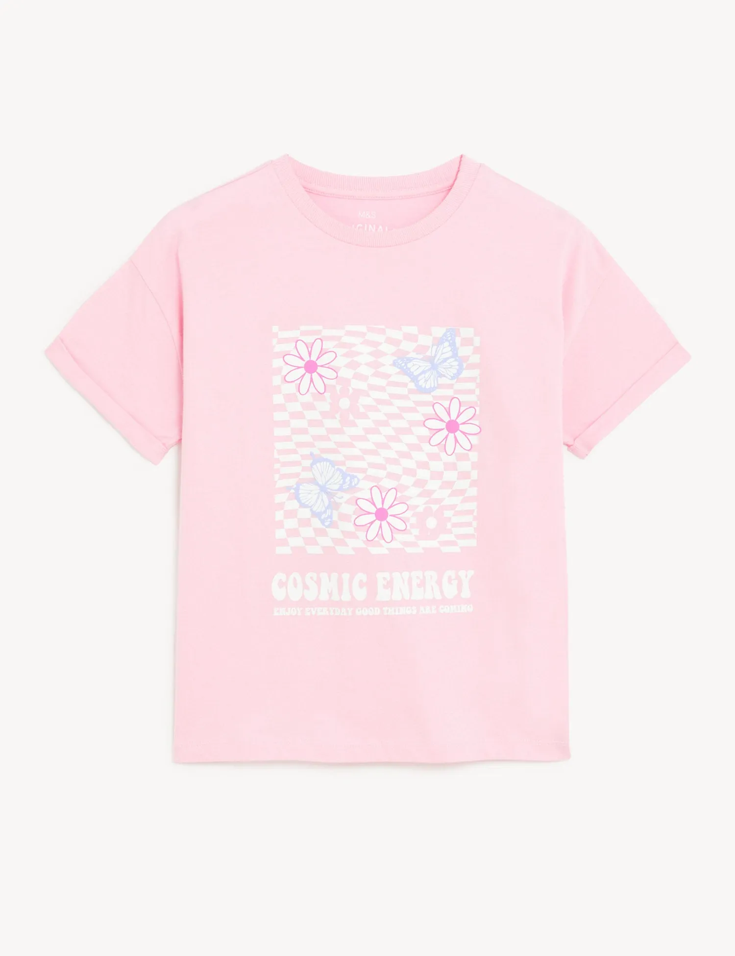 Pure Cotton Cosmic Energy Slogan T-Shirt