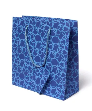 Set of Six 10" x 6" Recycled Cotton Gift Bags with Tag in Blue Circles Design