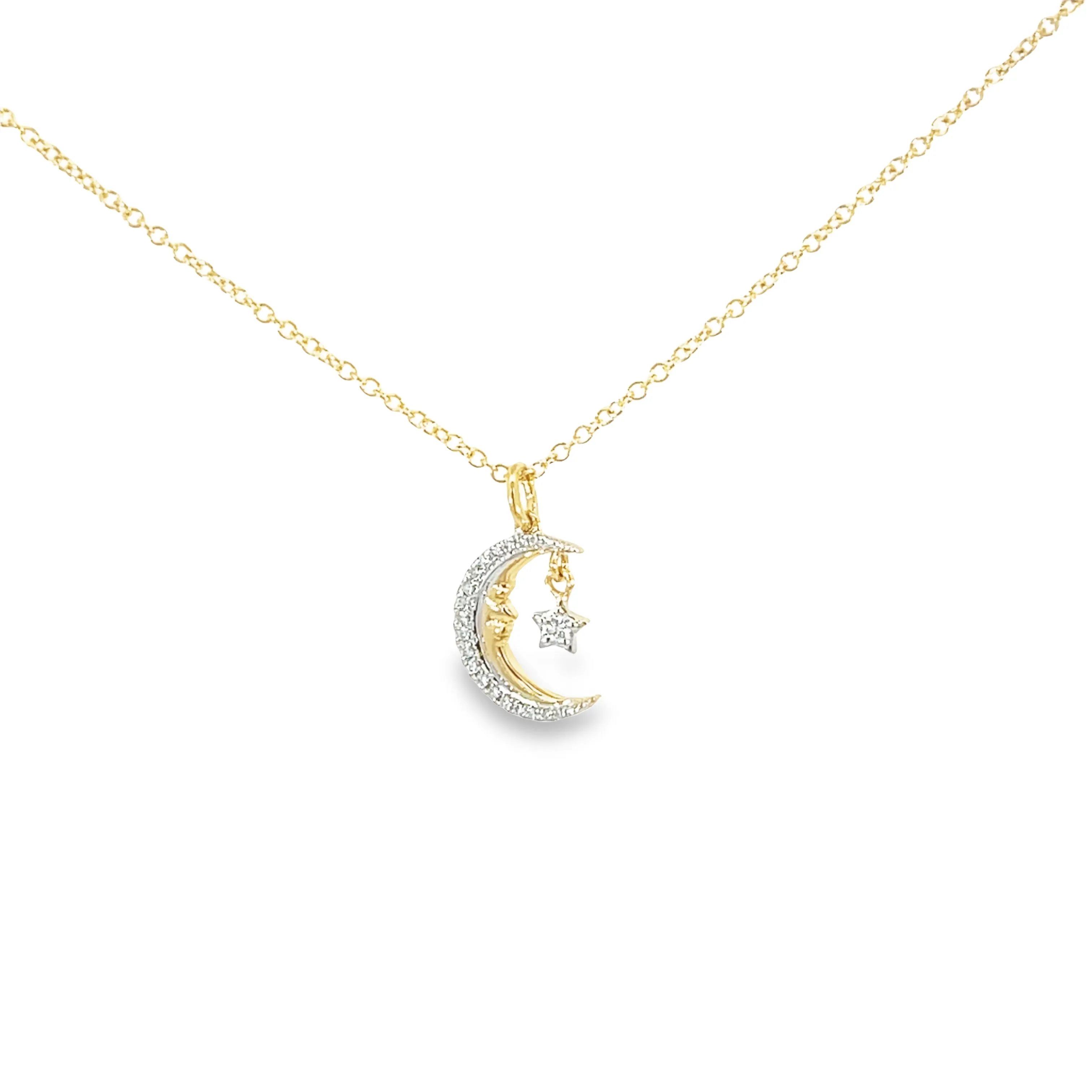 Shy Creation Diamond Crescent Moon & Floating Star Necklace