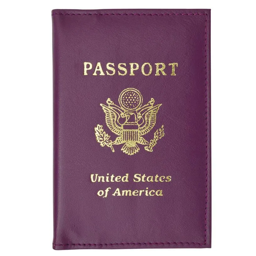 Soft Genuine Leather Passport Holder with a Fancy USA Logo - Unisex