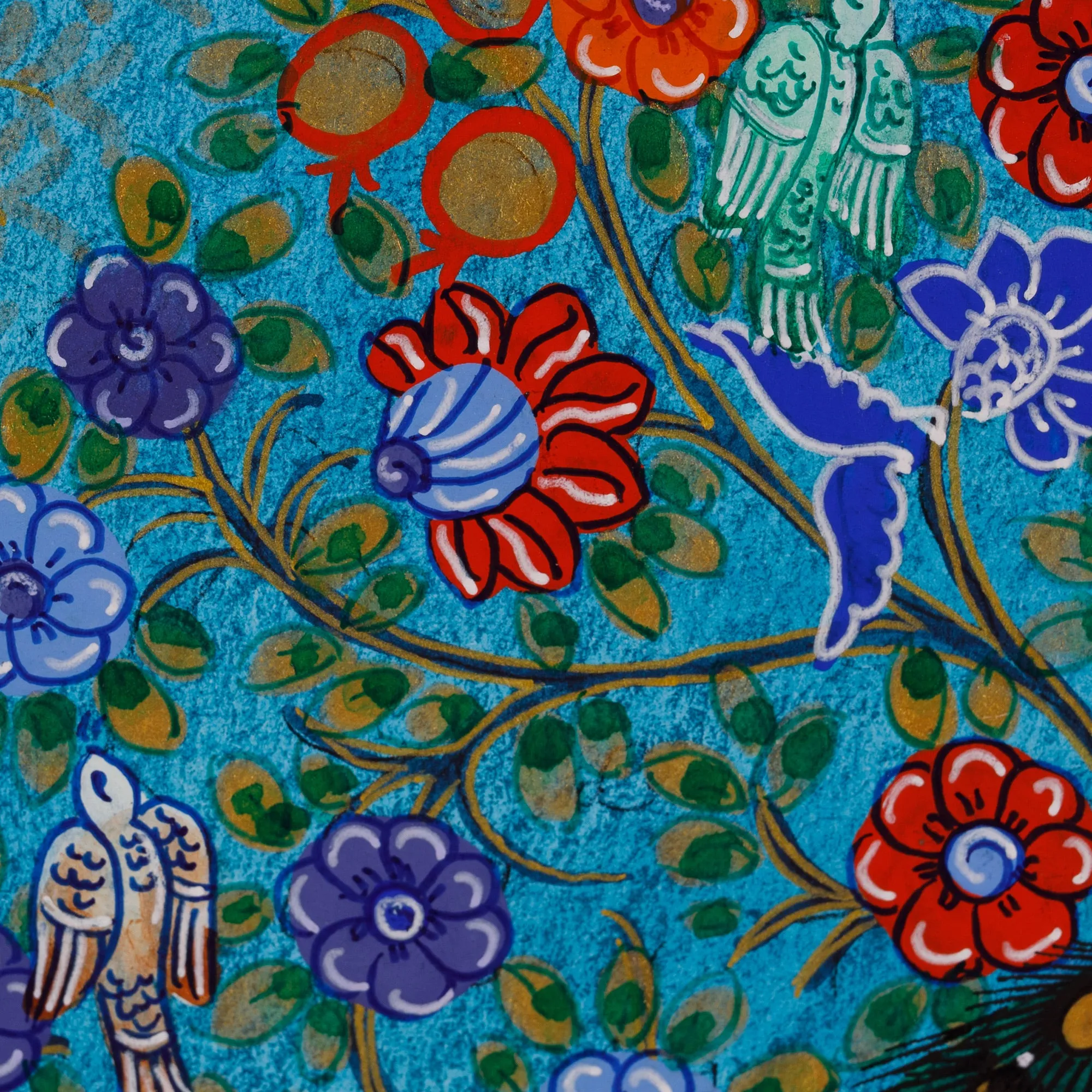 Stretched Nature-Themed Folk Art Watercolor Painting in Blue - Tree of Life IV | NOVICA