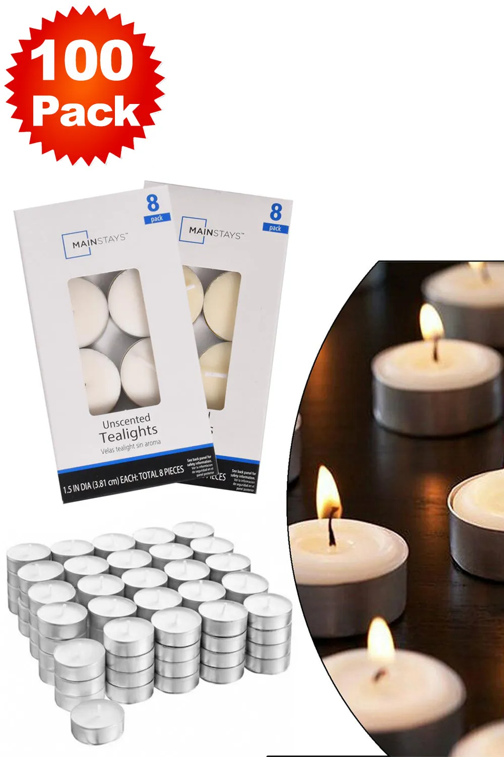 Unscented Wax Tea Light Candles - 50/100/200 Pack