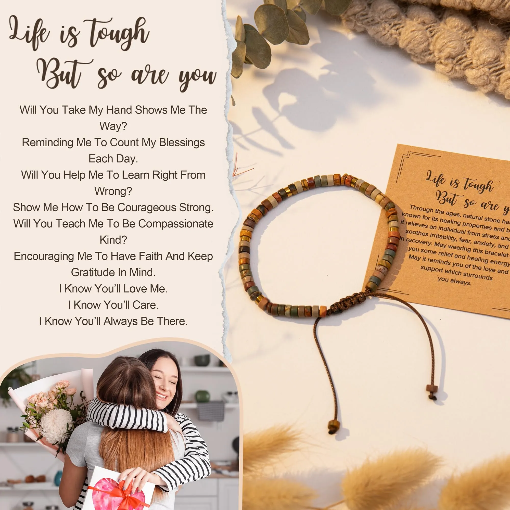 ZOKCC Inspirational Gifts Bracelets for Women Healing Natural Stone Bracelets - Get Well Soon Gifts for Women Friends Sister - Life is Tough But So are You Bracelet