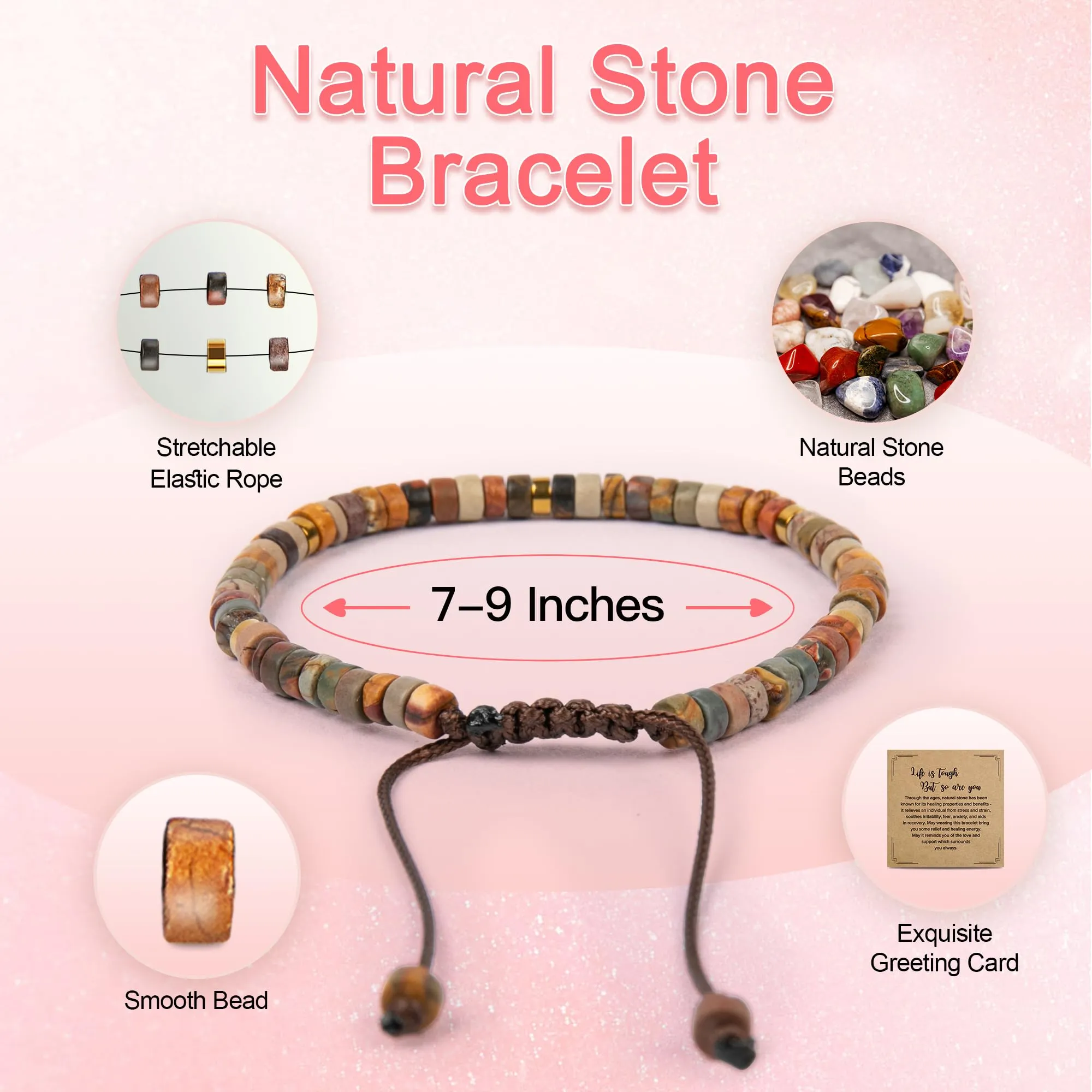 ZOKCC Inspirational Gifts Bracelets for Women Healing Natural Stone Bracelets - Get Well Soon Gifts for Women Friends Sister - Life is Tough But So are You Bracelet