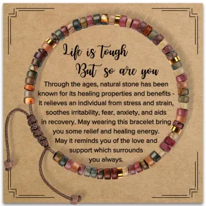 ZOKCC Inspirational Gifts Bracelets for Women Healing Natural Stone Bracelets - Get Well Soon Gifts for Women Friends Sister - Life is Tough But So are You Bracelet